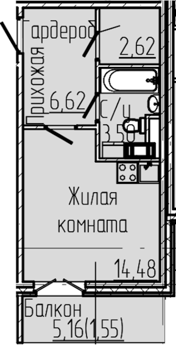 Квартира студия 28.77 м², 6/8 эт., ЖК «SERTOLOVO PARK»